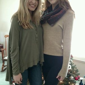 Green taupe Free People, high & low long sleeve. Vintage great quality!